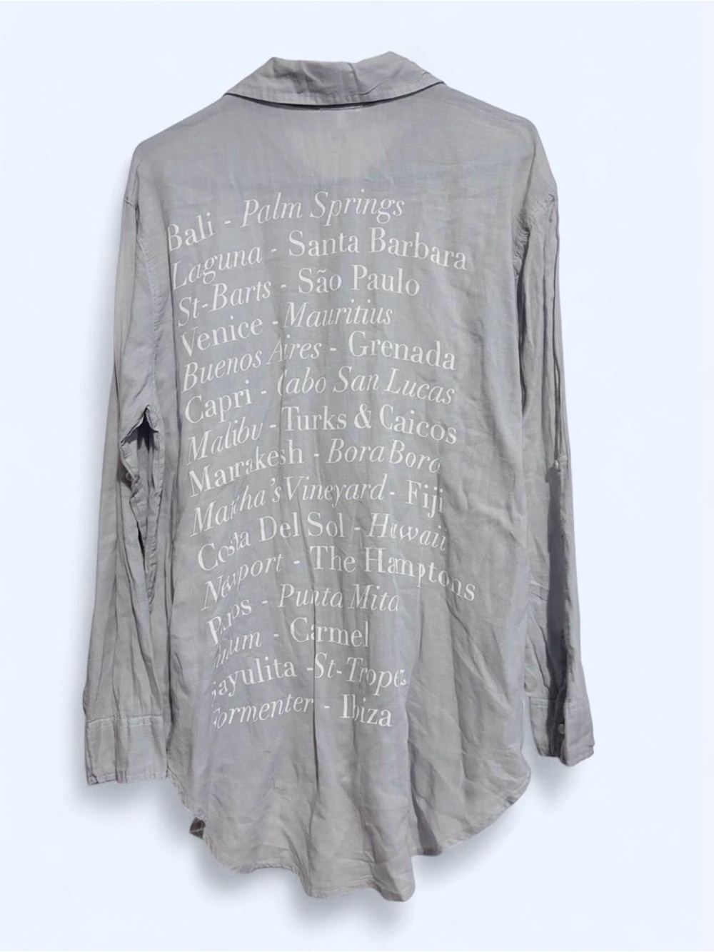 Sundry Light Blue Button-Down Shirt with White Destination Print